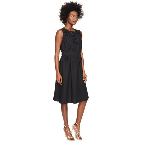 Kate Spade Women's Black Ruffle Tasseled Tie Front Dress Size Medium - Picture 1 of 8